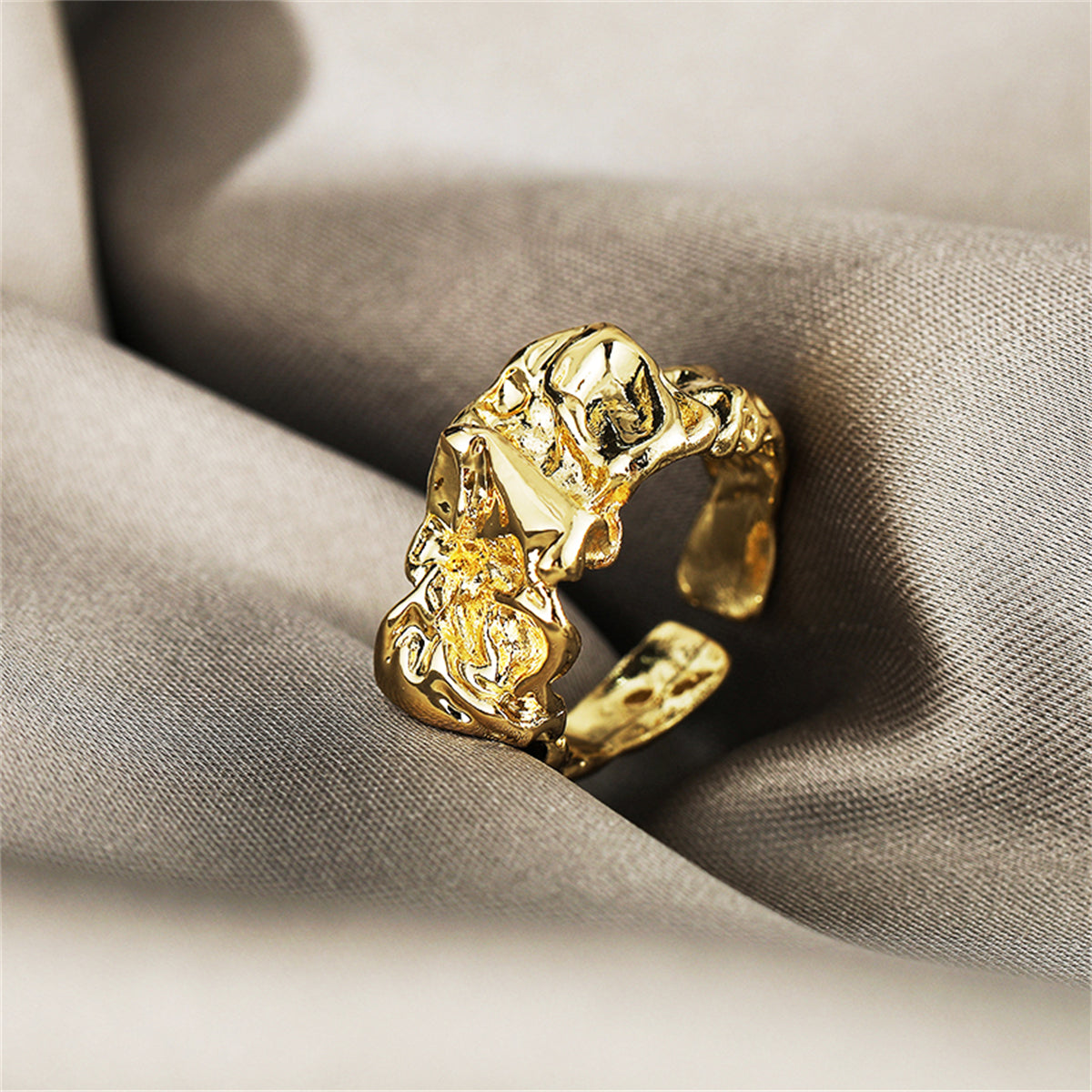 18K Gold-Plated Open Textured Geometric Ring