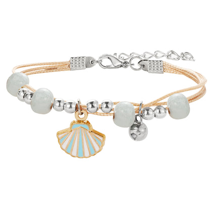 Light Blue Enamel and Two-Tone Shell Layered Charm Bracelet, bracelet for women, dainty minimalist design, front view