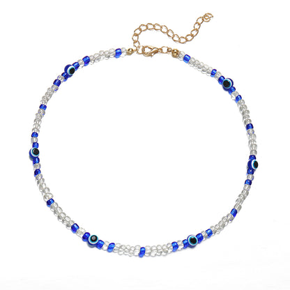 Blue Acrylic and 18K Gold-Plated Evil Eyes Beaded Choker Necklace, gold pendant necklace for women, detail close-up