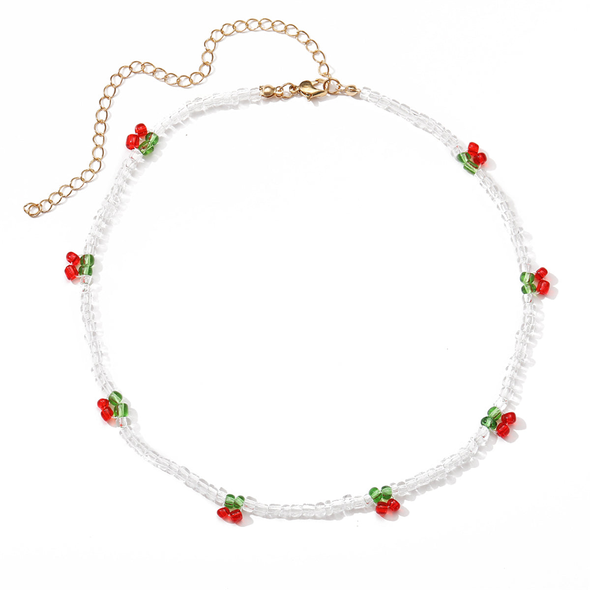 White & Red Beaded Cherry Station Necklace