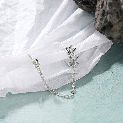 Silver-Plated Heart Crown Chain Ear Cuff, silver stud earrings for women, elegant gift for her, styled look