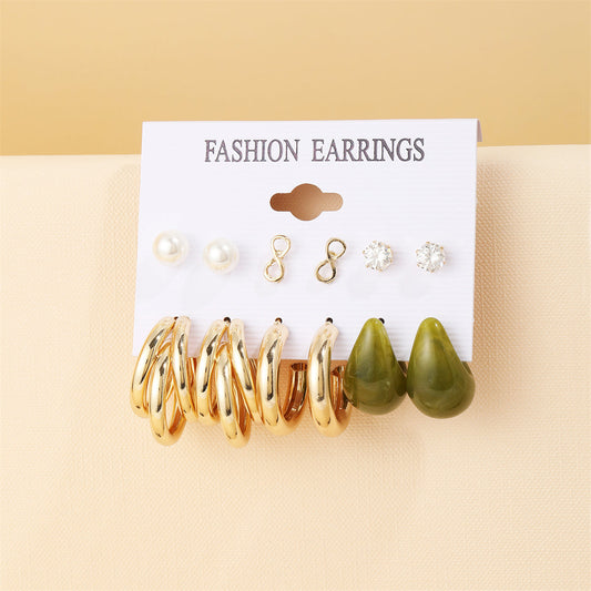Pearl and Cubic Zirconia 18K Gold-Plated Infinity Earring Set, gold stud earrings for women, front view