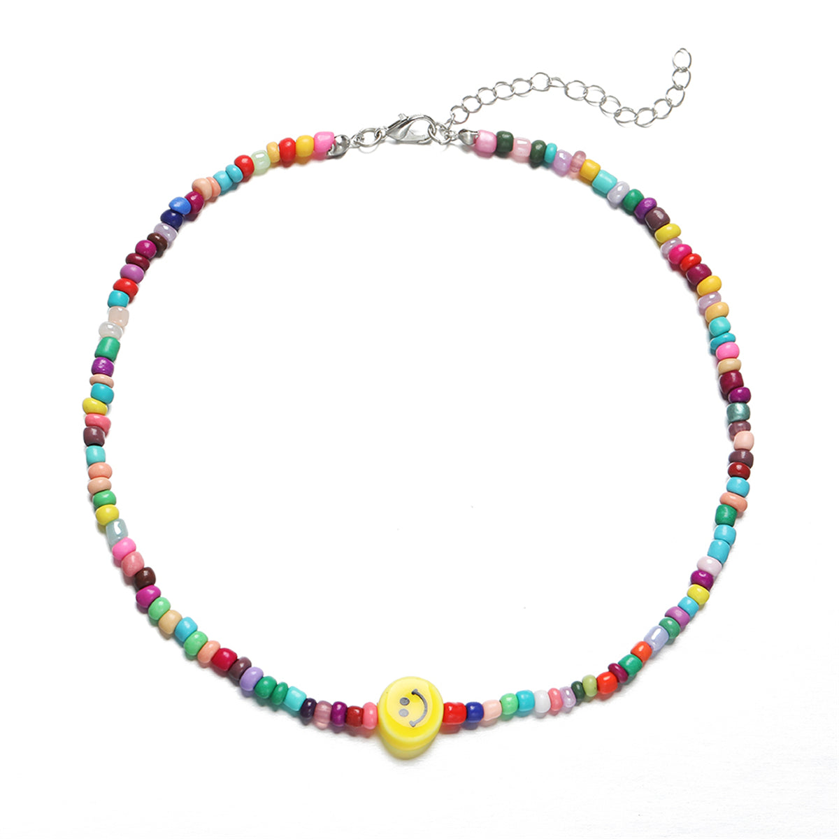 Yellow and Howlite Multicolor Smiley Beaded Choker Necklace, pendant necklace for women, vintage-inspired design, front view