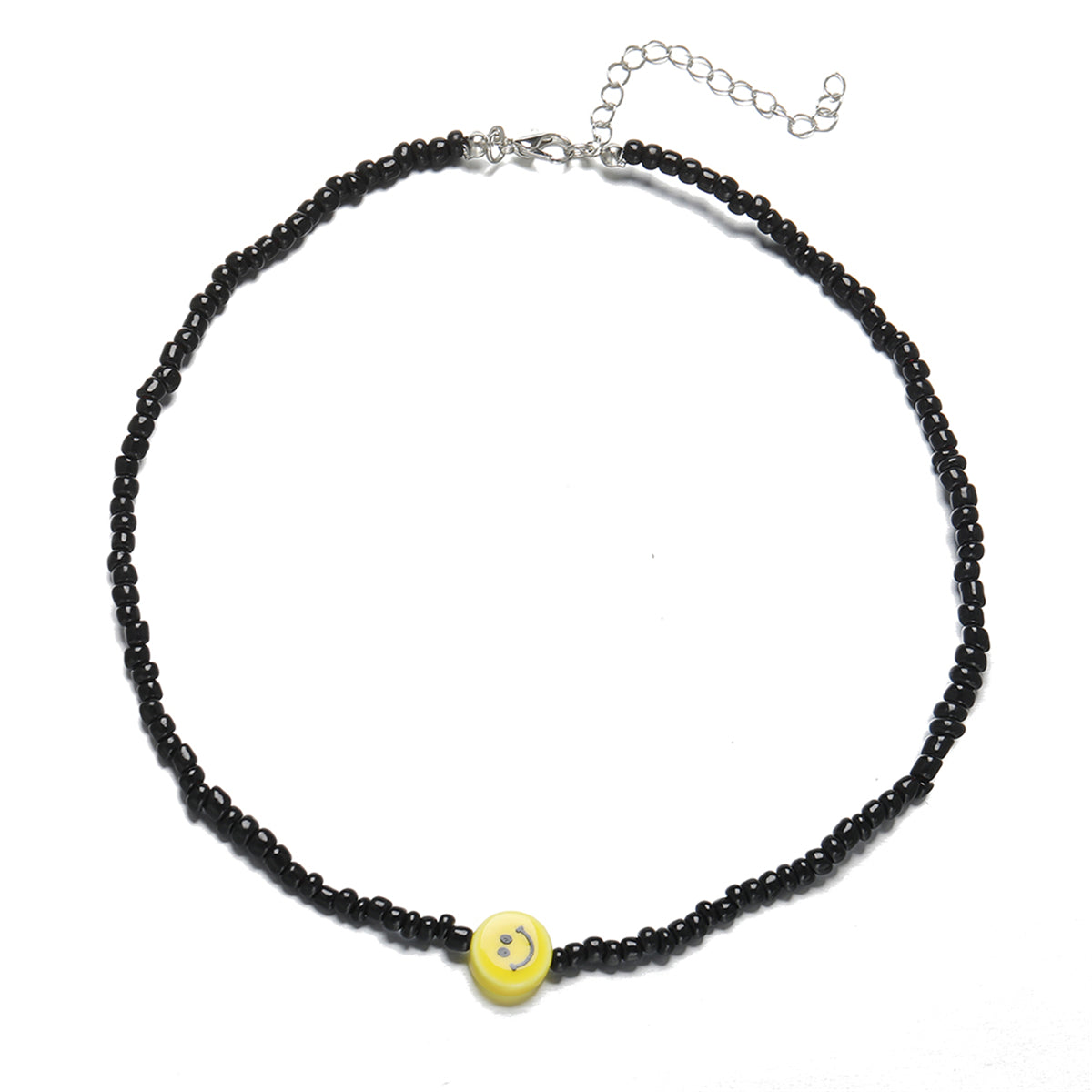 Black Howlite and Silver-Plated Smiley Beaded Choker Necklace, silver pendant necklace for women, lifestyle look