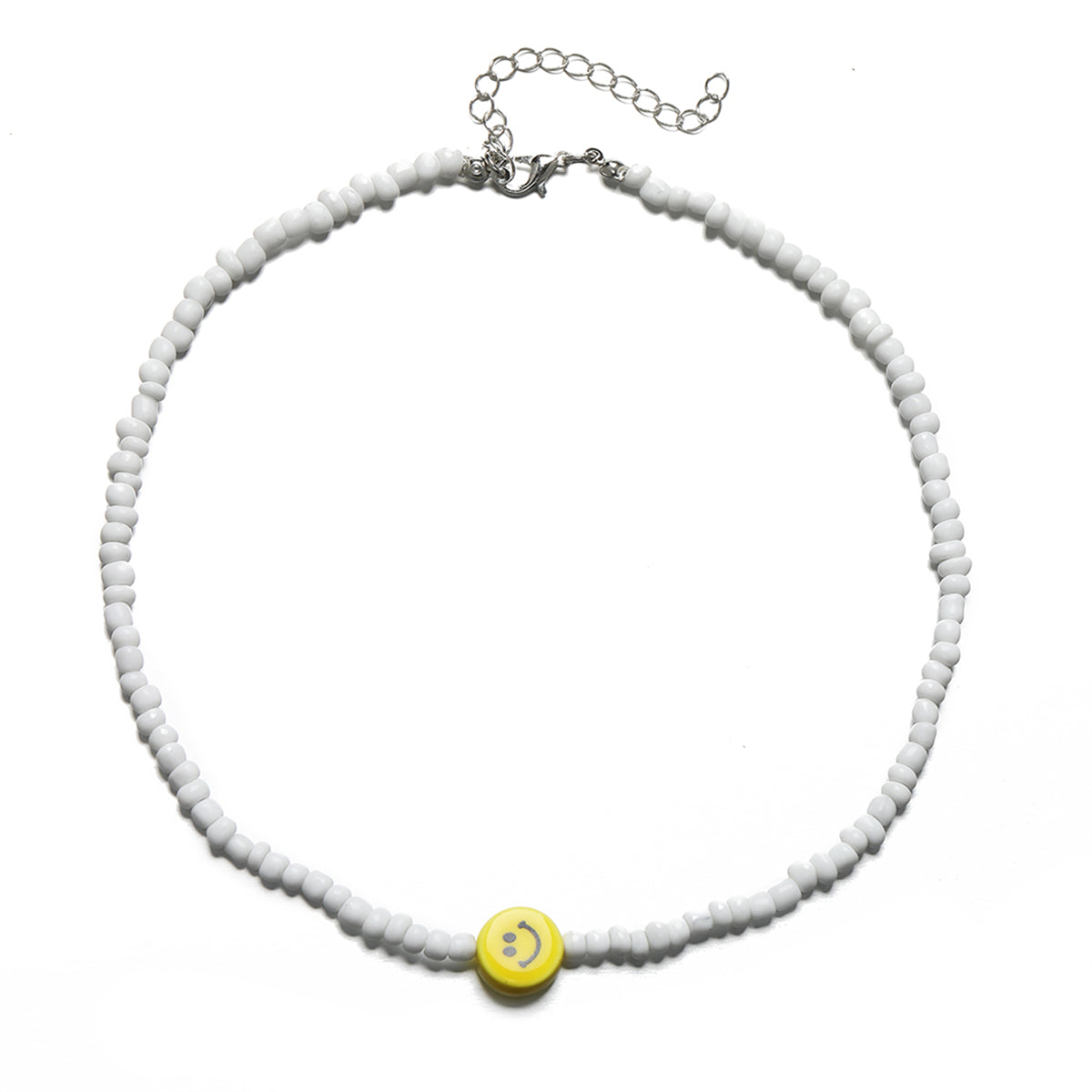 Yellow and White Howlite Smiley Face Beaded Necklace, pendant necklace for women, dainty minimalist design, styled look