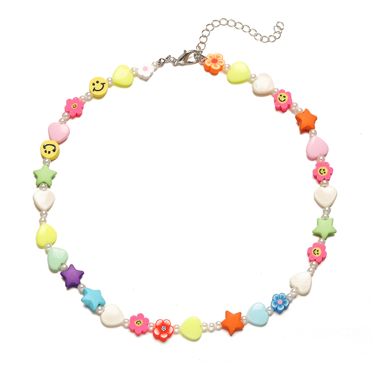 Pink and Yellow Acrylic Pearl Beaded Necklace, pendant necklace for women, vintage-inspired design, side view