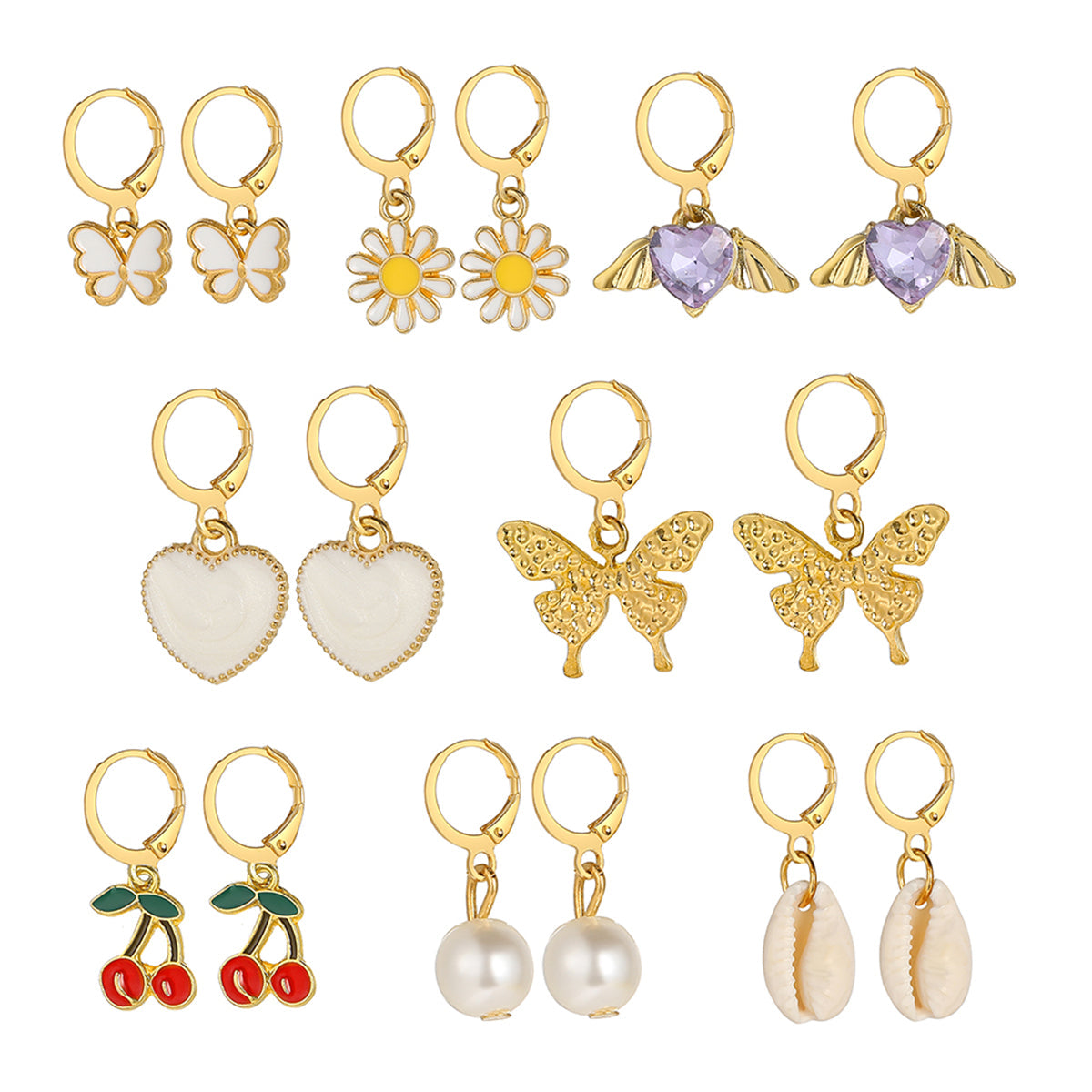 Pearl & Crystal 18K Gold-Plated Butterfly Drop Earrings Set
