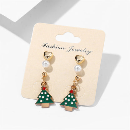 Pearl and Enamel 18K Gold-Plated Christmas Tree Earring Set, gold stud earrings for women, lifestyle look