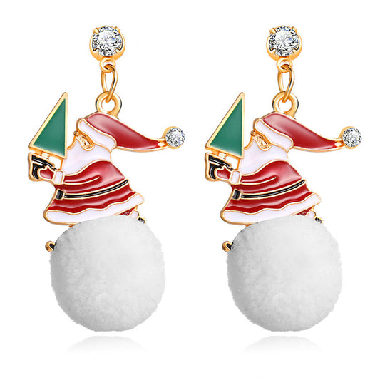 Cubic Zirconia and Enamel 18K Gold-Plated Santa Drop Earring, gold drop earrings for women, elegant gift for her, front view