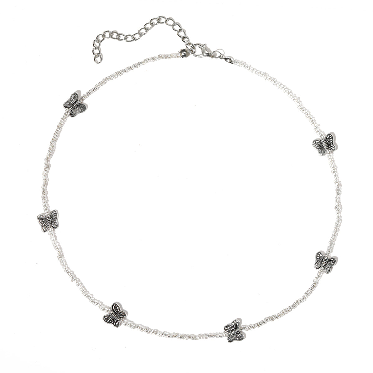Clear Acrylic & Silver-Plated Butterfly Beaded Station Necklace