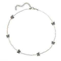 Clear Acrylic & Silver-Plated Butterfly Beaded Station Necklace