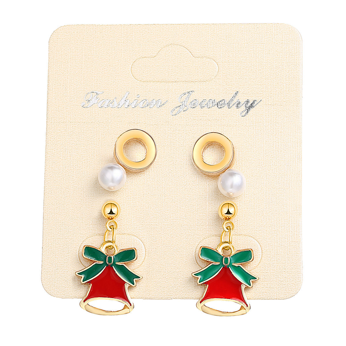 Pearl and Enamel 18K Gold-Plated Bell Drop Earring Set, gold stud earrings for women, botanical inspired, front view