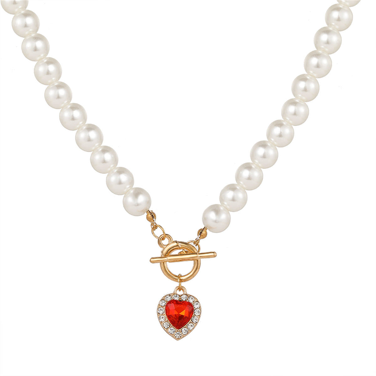Crystal and Pearl 18K Gold-Plated Beaded Heart Pendant Necklace, gold pendant necklace for women, side view