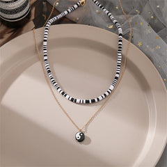 Black Acrylic & Polymer Clay 18K Gold-Plated Yin Yang Pendant Layered Necklace