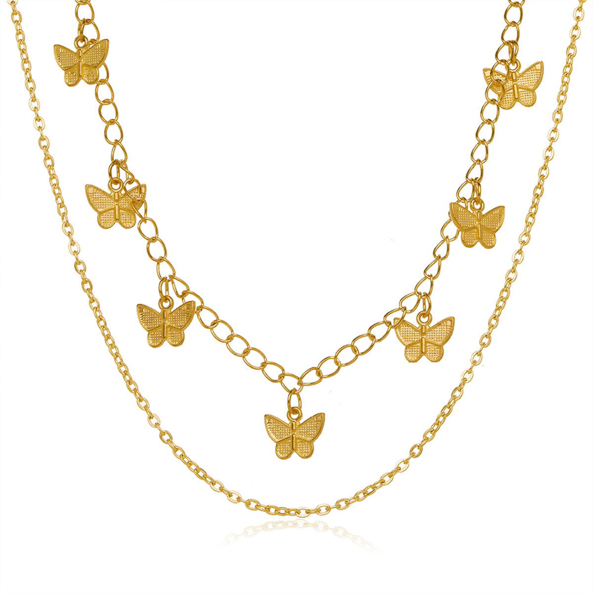 18K Gold-Plated Butterfly Station Layered Necklace, gold pendant necklace for women, everyday style, side view