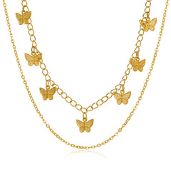 Beautiful 18K gold-plated butterfly necklace, showcasing a layered design that adds charm to any outfit.