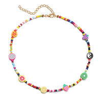 Teal Howlite & Goldtone Multicolor Fruit Beaded Necklace
