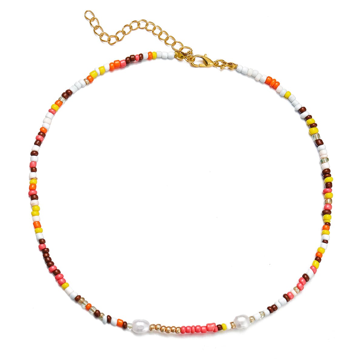 Multicolor Howlite and Pearl Beaded Necklace, pendant necklace for women, elegant gift for her, front view