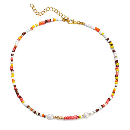 Multicolor Howlite and Pearl Beaded Necklace, pendant necklace for women, elegant gift for her, front view