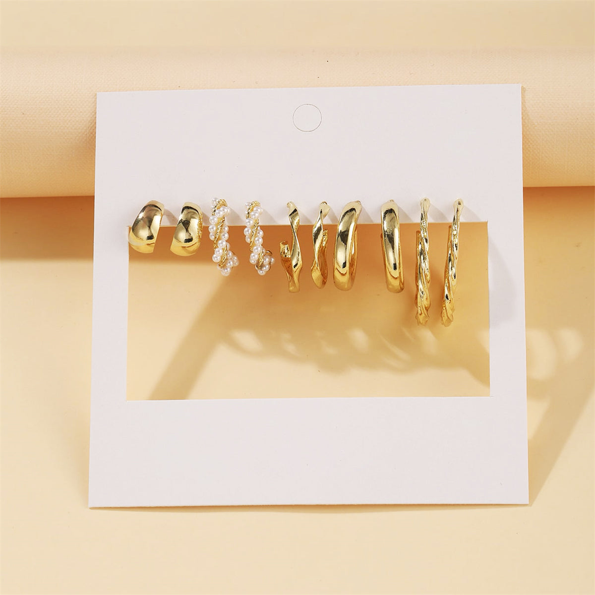 Pearl and 18K Gold-Plated Twisted Hoop Earrings Set, jewelry gift sets for women, everyday style, styled look