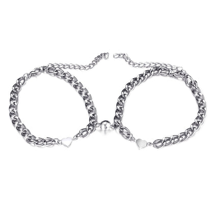 Silver-Plated Heart Charm Linked Bracelet Set