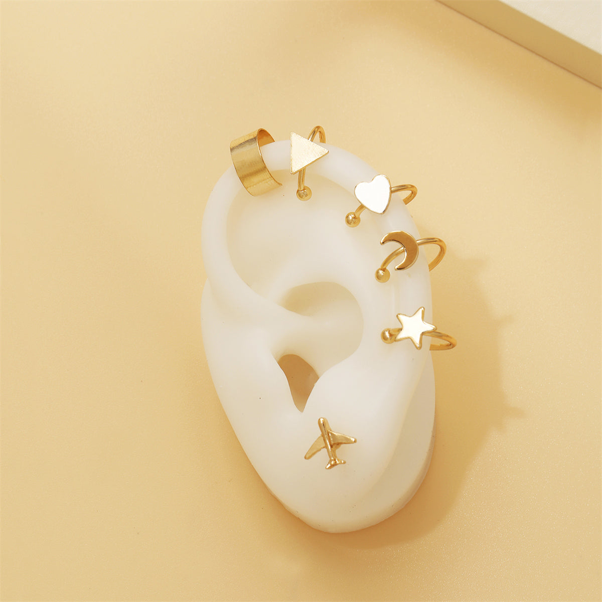 18K Gold-Plated Airplane Stud Earring & Celestial Ear Cuff Set