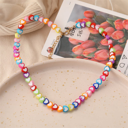 Pink and Blue Multicolor Heart Necklace, pendant necklace for women, botanical inspired, lifestyle look
