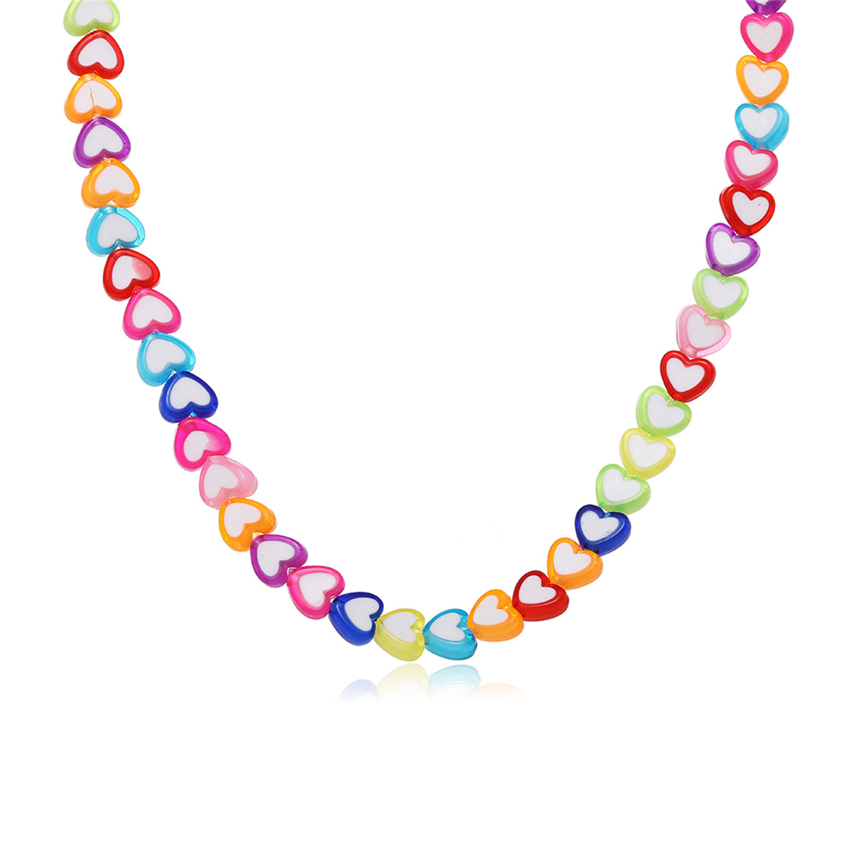 Pink and Blue Multicolor Heart Necklace, pendant necklace for women, botanical inspired, side view