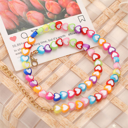 Pink and Blue Multicolor Heart Necklace, pendant necklace for women, botanical inspired, detail close-up