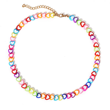 Pink and Blue Multicolor Heart Necklace, pendant necklace for women, botanical inspired, front view