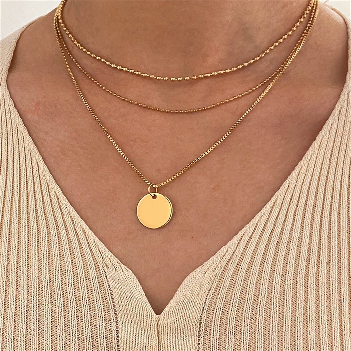 18K Gold-Plated Circle Layered Pendant Necklace, gold pendant necklace for women, botanical inspired, front view