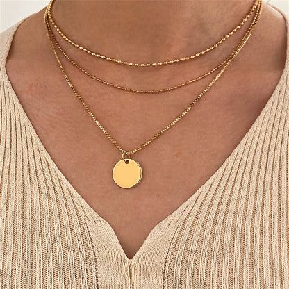 18K Gold-Plated Circle Layered Pendant Necklace, gold pendant necklace for women, botanical inspired, front view