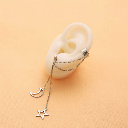 Silver-Plated Ear Cuff and Celestial Drop Earring, silver drop earrings for women, vintage-inspired design, detail close-up