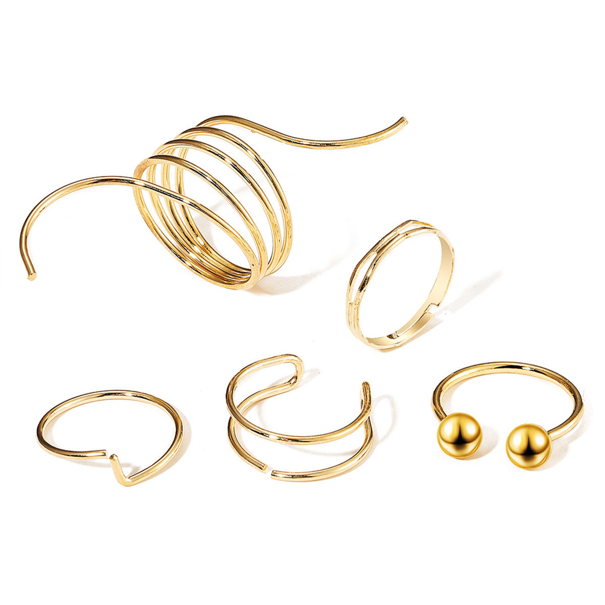 Dazzling 18K gold-plated ring set with a ball and spiral, an exquisite choice for enhancing your everyday elegance.