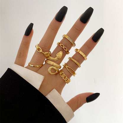 Cubic Zirconia and 18K Gold-Plated Snake Chain Ring Set, jewelry gift sets for women, vintage-inspired design, front view