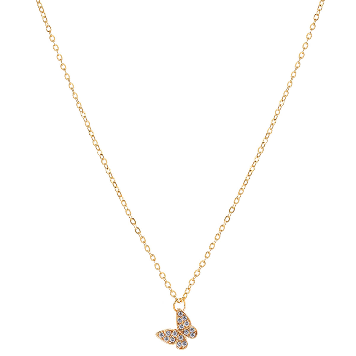 Cubic Zirconia and 18K Gold-Plated Butterfly Pendant Necklace, gold pendant necklace for women, front view