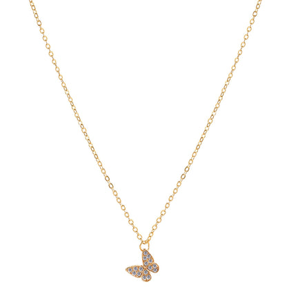 Cubic Zirconia and 18K Gold-Plated Butterfly Pendant Necklace, gold pendant necklace for women, front view