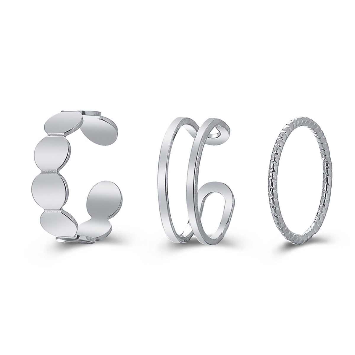 Silver-Plated Layered Open Ring Set, jewelry gift sets for women, elegant gift for her, front view