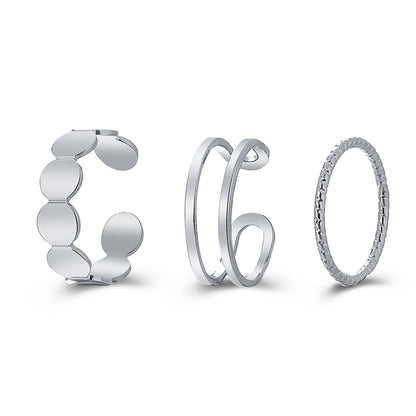 Silver-Plated Layered Open Ring Set, jewelry gift sets for women, elegant gift for her, front view