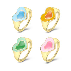 Pink Enamel & 18K Gold-Plated Heart Ring Set