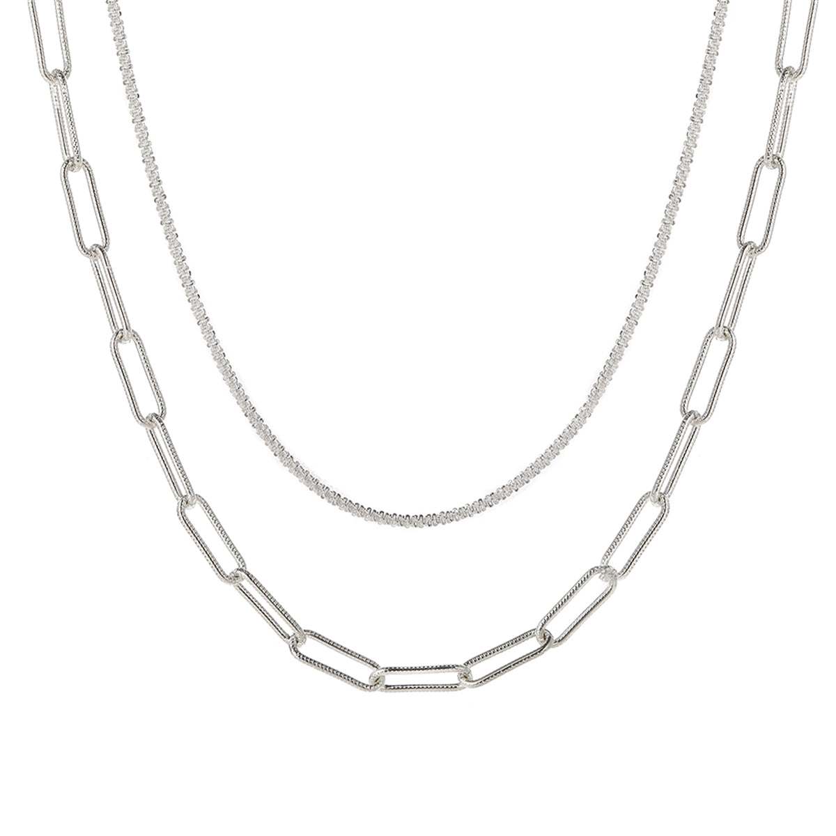 Silver-Plated Chain Necklace and Paperclip Cable Chain Necklace, jewelry gift sets for women, elegant gift for her, side view