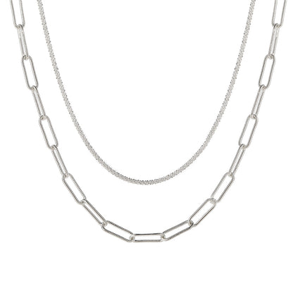 Silver-Plated Chain Necklace and Paperclip Cable Chain Necklace, jewelry gift sets for women, elegant gift for her, side view