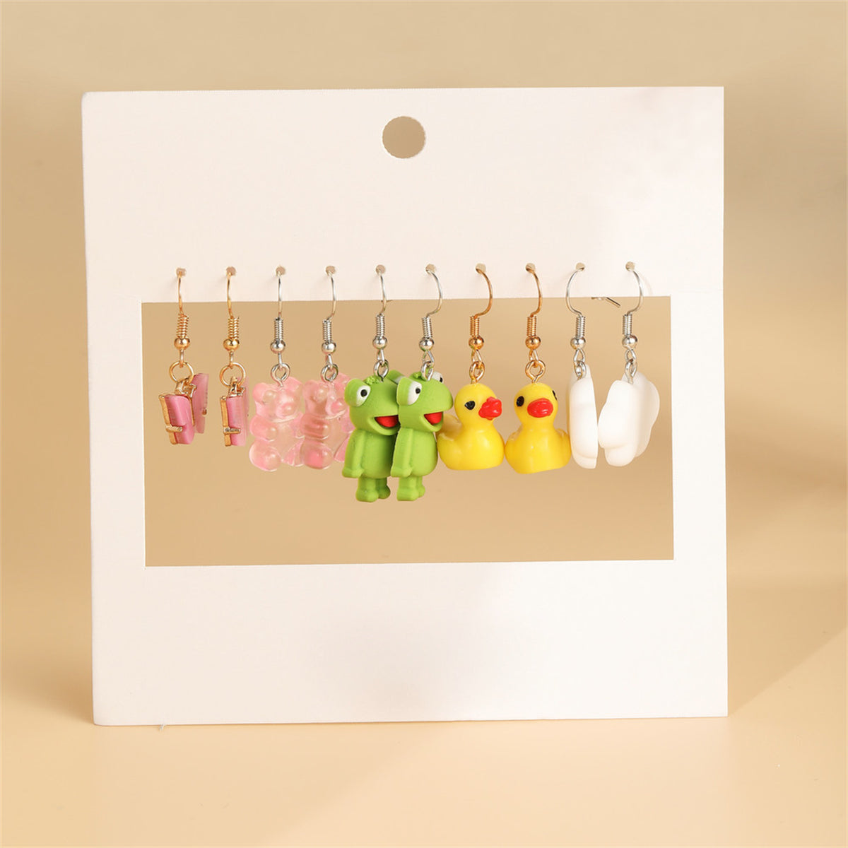 Green Resin & Polymer Clay Two Tone Frog Drop Earrings Set