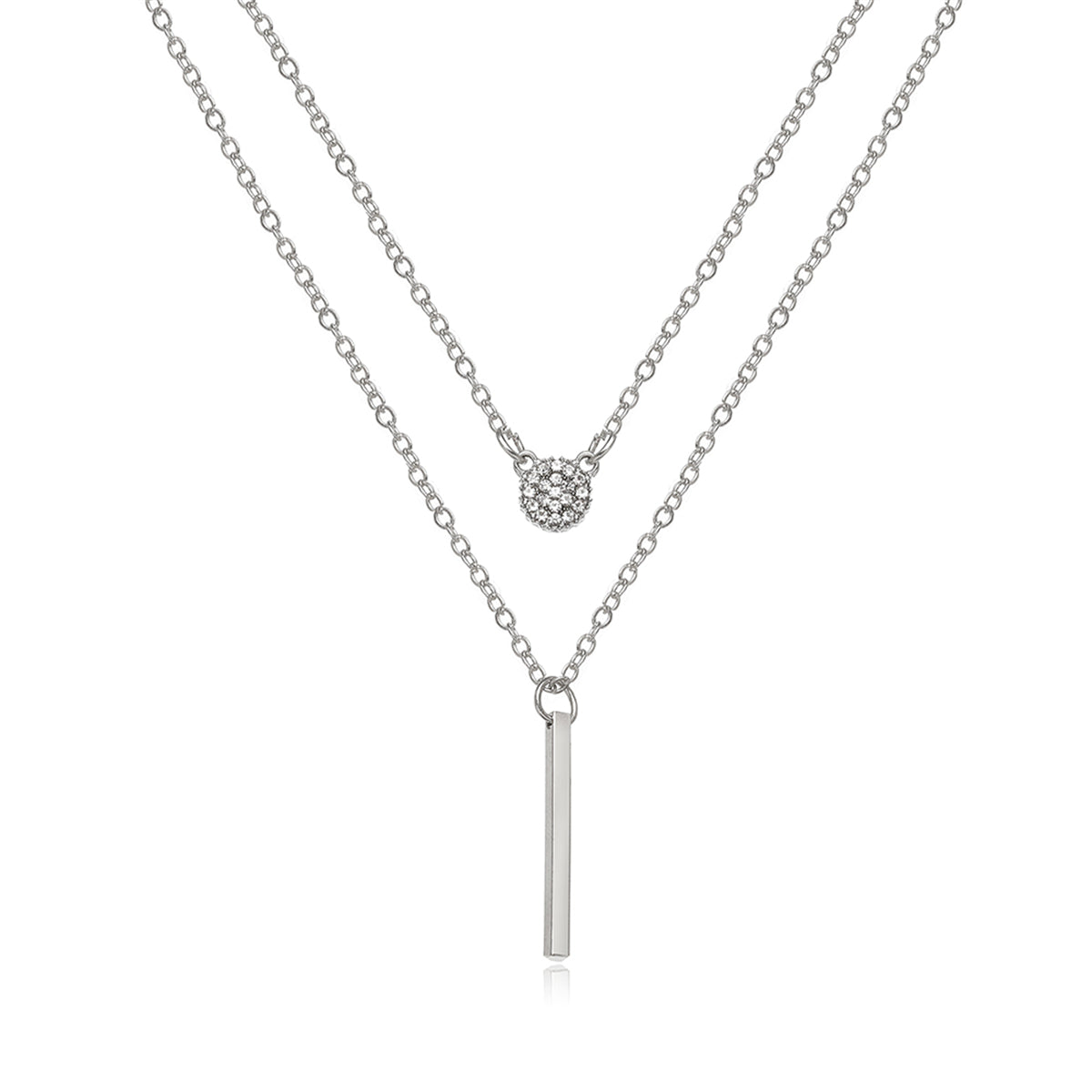 Cubic Zirconia and Silver-Plated Layered Bar Pendant Necklace, silver pendant necklace for women, lifestyle look