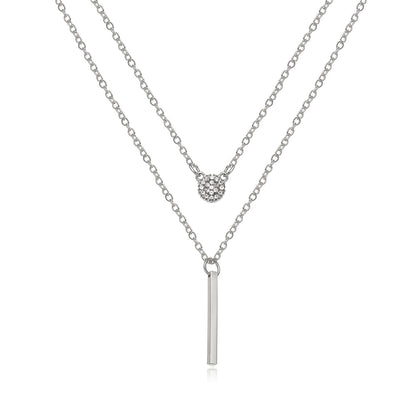Cubic Zirconia and Silver-Plated Layered Bar Pendant Necklace, silver pendant necklace for women, lifestyle look