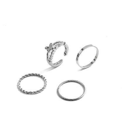 Cubic Zirconia and Silver-Plated Openwork Butterfly Twine Ring Set, jewelry gift sets for women, front view