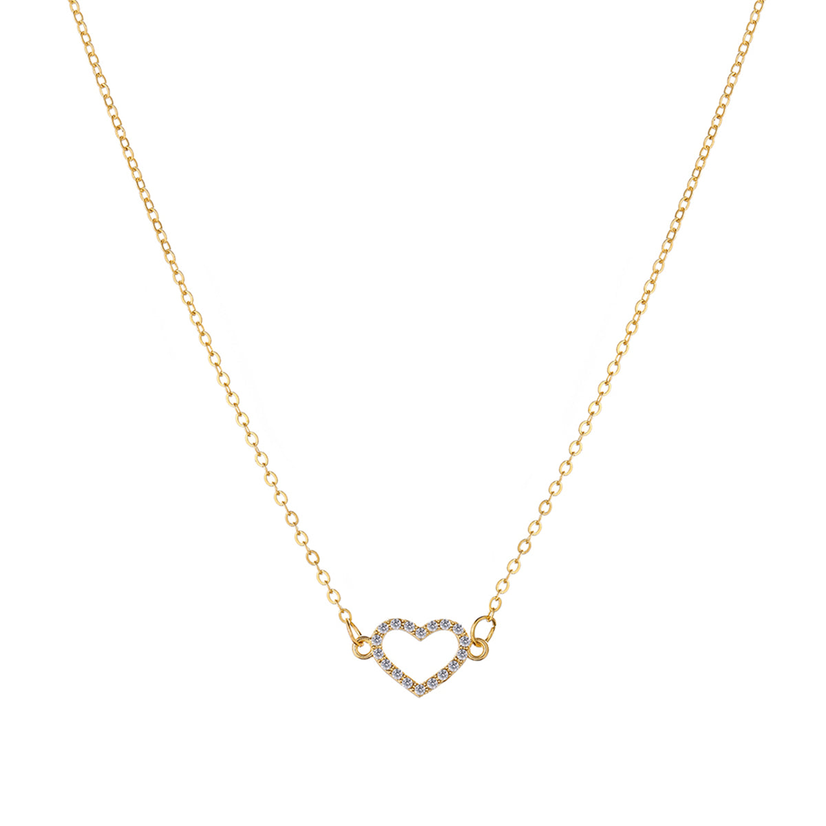 Cubic Zirconia and 18K Gold-Plated Heart Pendant Necklace, gold pendant necklace for women, front view