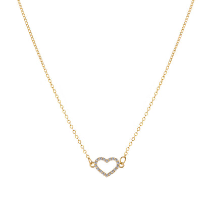 Cubic Zirconia and 18K Gold-Plated Heart Pendant Necklace, gold pendant necklace for women, front view