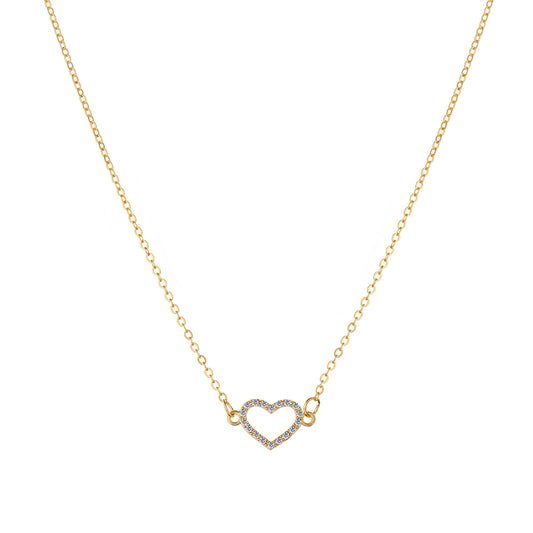 Cubic Zirconia and 18K Gold-Plated Heart Pendant Necklace, gold pendant necklace for women, front view