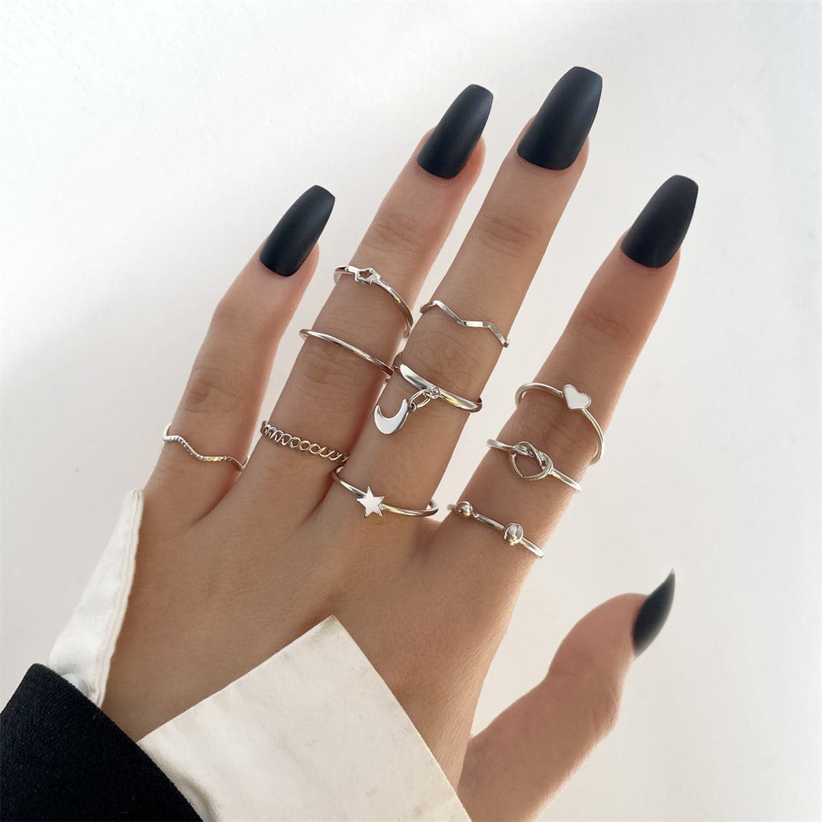 Silver-Plated Celestial Heart Ring Set